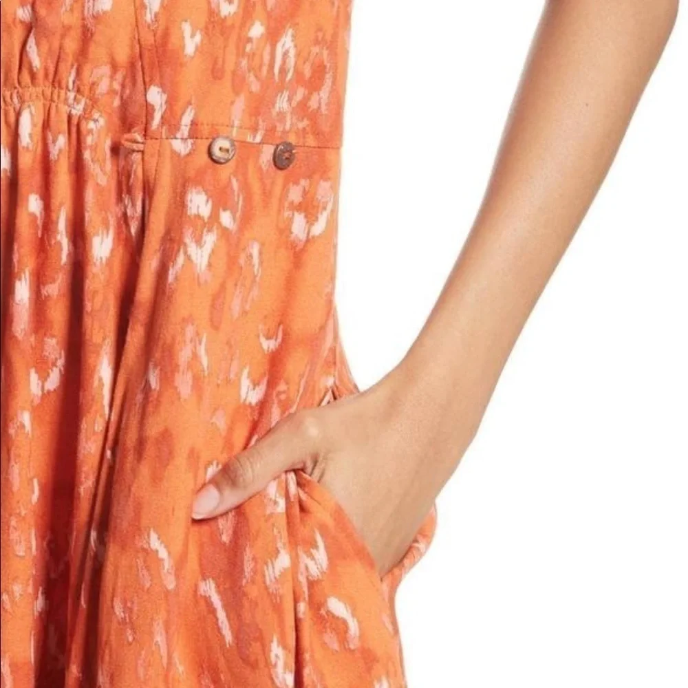 NWT Free People Orange and Red Pocket Dress